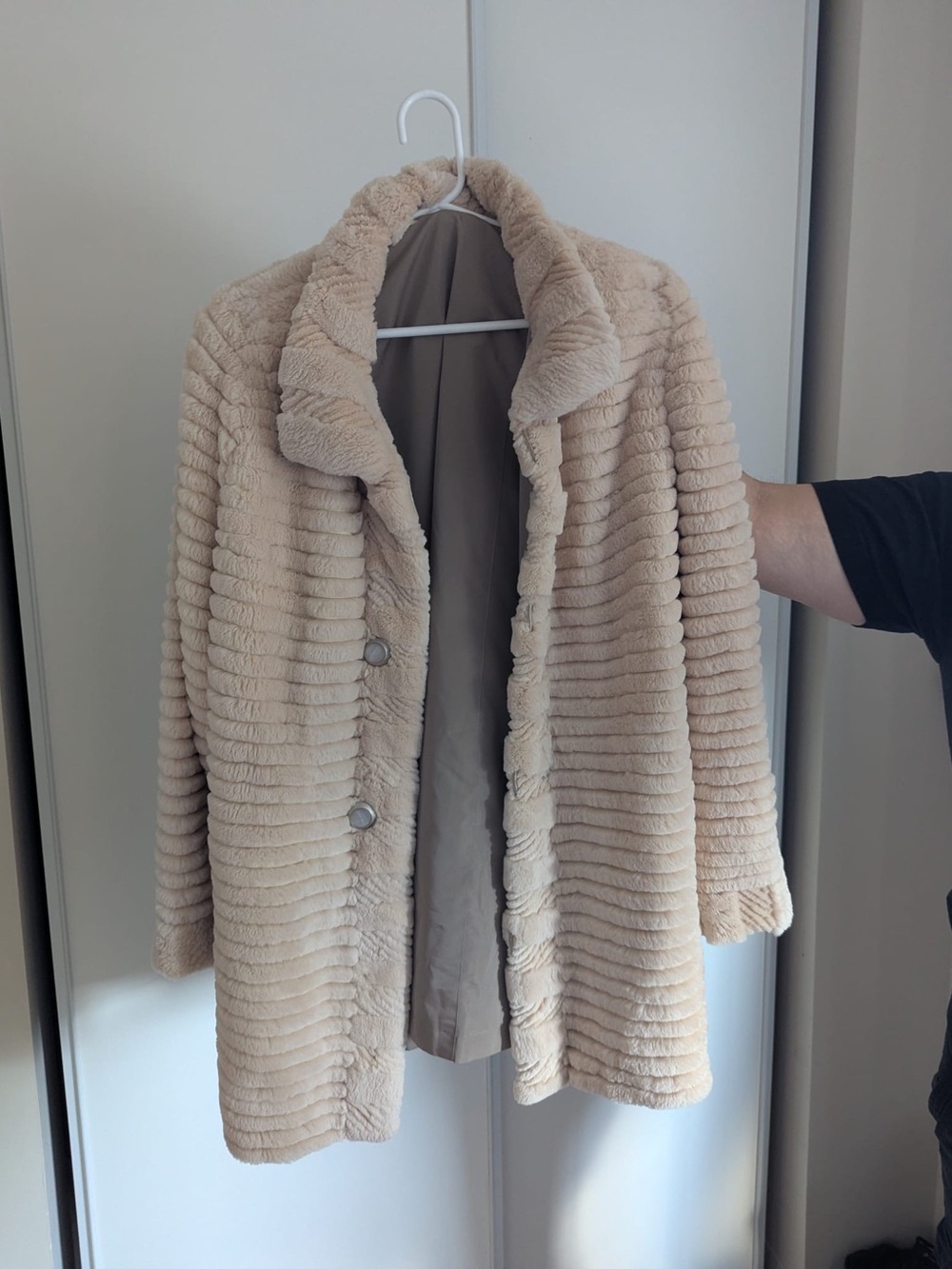 Women's Cream Faux-Fur Button Coat